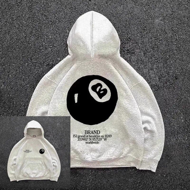 Fear Of God Essential - Retro 8-ball pattern hooded men's streetwear,oversized