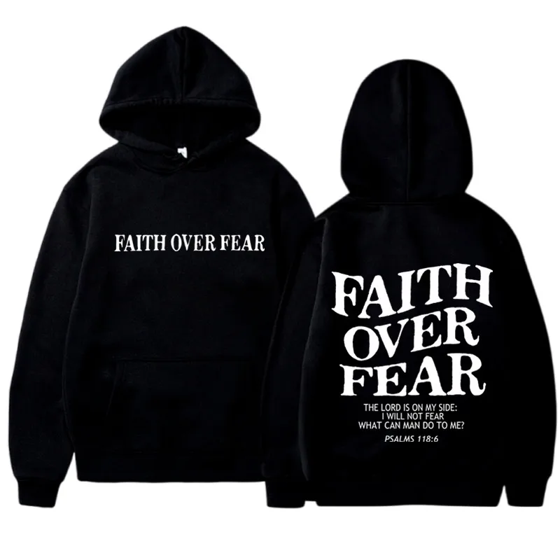 FAITH OVER FEAR Print Hoodies  - đánh giá và giá Fear Of God Essential
