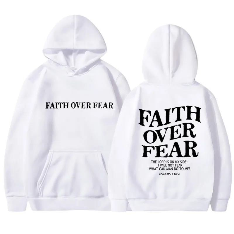FAITH OVER FEAR Print Hoodies  - đánh giá và giá Fear Of God Essential